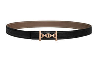 HERMES Emblem Smooth Buckle Design Leather Belts Women's Black/Gold Width 2.4CM