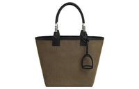 HERMES Steeple Canvas With Swift Calfskin Handbag Women's Army Green/Black