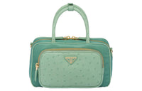 PRADA Recycled Nylon Ostrich Leather Handbag Women's Salvia Green