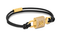 LOUIS VUITTON Leather Crystal Metal Bracelets Women's Black