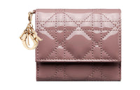 DIOR Lady Dior Patent Leather Calfskin Wallet Women's Light Purple