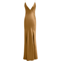 SAINT LAURENT V-Neck Sleeveless Satin Dress
