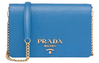 PRADA Leather Crossbody Bag Shoulder Bag Women's Blue