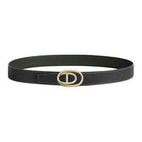 HERMES Calfskin Brass Metal Leather Belts Unisex Green/Black Width  3.2CM
