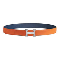 HERMES Calfskin Leather Belts Men's Orange Width: 3.2CM