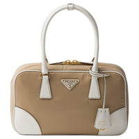 PRADA Re-Edition Nylon And Leather Shoulder Bag Crossbody Bag Handbag Medium Size Women's Camel White
