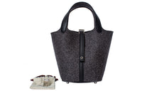 HERMES Picotin Felt With Swift Leather Basket Bag Handbag Bucket Bag Women's Gray/Black