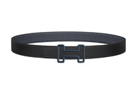 HERMES Comfortable Blue Buckle Togo Calfskin Double Sided Leather Belt Men's Black Width 3.2cm