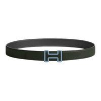 HERMES Calfskin Leather Belts Men's Gray Green Width 3.2CM