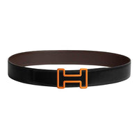 HERMES Rubber Leather Belts Unisex Black/Ebene Width: 3.8cm