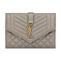 SAINT LAURENT Lambskin Envelope Bag Wallets Small Size Women's Brun Metallic