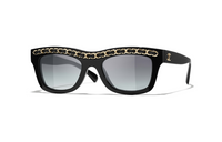 CHANEL Acetate Metal Calfskin Square Sunglasses Unisex Black