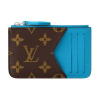 LOUIS VUITTON Leather Trim Card Holder Men's Blue & Brown
