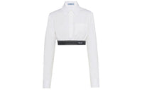 PRADA FW22 Women's Contrast Trim Logo Crop Top White