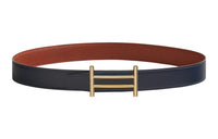 HERMES Elegant Gold Buckle Togo Calfskin Double-Sided Leather Belt Women's Dark Blue Width: 3.2cm