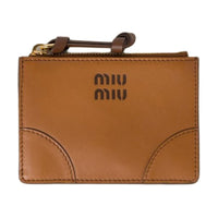 MIU MIU Leather Card Holder Women's Brown & Woody Brown