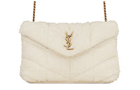 SAINT LAURENT PUFFER Fabric Shoulder Bag, Crossbody Bag Mini Women's White