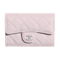 CHANEL Grained Embossed Cow Leather Card Holders Coin Purses Wallets Women's Pink