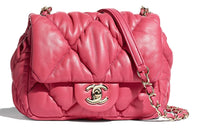 CHANEL Calfskin Flap Bag Cream Puff Shoulder Bag Women's Pink