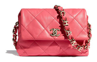CHANEL Lambskin Shoulder Bag Crossbody Bag Small Size Women's Coral