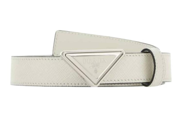 PRADA Brand Logo Solid Color Leather Belts Unisex White Width  2CM