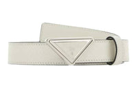 PRADA Brand Logo Solid Color Leather Belts Unisex White Width  2CM