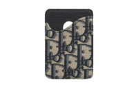 DIOR Oblique Printed Fabric Grain Cow Leather Card Holder Men's Beige & Black