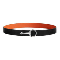 HERMES Calfskin Leather Belts Unisex Black 3.2cm