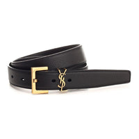 SAINT LAURENT Monogram-logo Wide Leather Belt