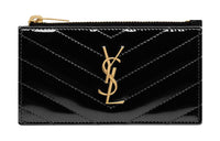 SAINT LAURENT CASSANDRE Patent Leather Calfskin Card Holder Women's Black