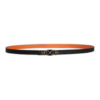 HERMES Calfskin Leather Belts Women's Black Orange Width 1.3CM