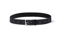 LOUIS VUITTON Canvas Calfskin Leather Leather Belts Men's Black Width 3.5CM
