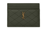 SAINT LAURENT GABY Lambskin Card Holder Women's New Dark Green