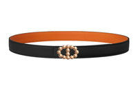 HERMES Swift And Epsom Calfskin Leather Belts Women's Black/Orange Width: 2.4cm