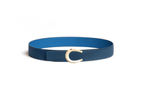 HERMES Double-Sided Logo Smooth Buckle Leather Belts Men's Blue Width: 3.8CM