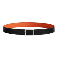 HERMES Double-Sided Design Smooth Buckle Calfskin Palladium-Plated Leather Belts Men's Black/Orange Width: 3.2CM
