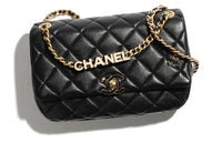 CHANEL Lambskin Glossy Leather Shoulder Bag Crossbody Bag Small Size Women's Black