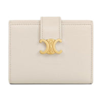 CELINE Cow Leather Wallet Women's Light Beige