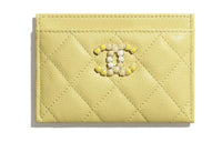 CHANEL Calfskin And Metal Card Holder Women's Yellow