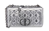 DIOR Caro Cow Leather Shoulder Bag, Crossbody Bag Medium Size Silver