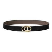 HERMES Calfskin Leather Belts Men's Black Width 3.2CM