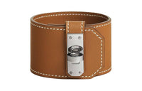 HERMES Calfskin Leather Palladium-Plated Bracelets Women's Brown