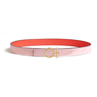 HERMES Calfskin Gold-Plated Leather Belts Women's Pink/Red Width 2.4CM