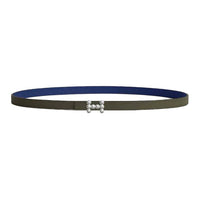 HERMES Metal Calfskin Palladium-Plated Leather Belts Women's Blue/Green Width 1.3CM