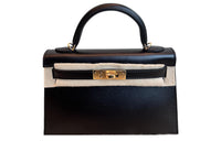 HERMES Mini Kelly Leather Handbag Mini Women's 89 Noir Black