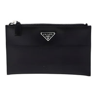 PRADA Cow Leather Toiletry Bag Men's Black