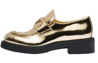 PRADA Metallic 50mm Loafers Platinum Gold Leather Women's