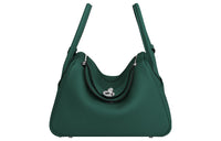 HERMES Lindy Clemence Bullock Leather Matte Crocodile Leather Handbag Women's Plum Green