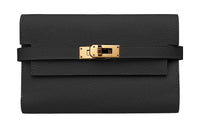 HERMES Kelly Wallet Epsom Leather Wallet Women's Noir Black