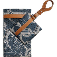 HERMES Silk Calfskin Storage Bag Unisex Prussian Blue With Gold Accents
